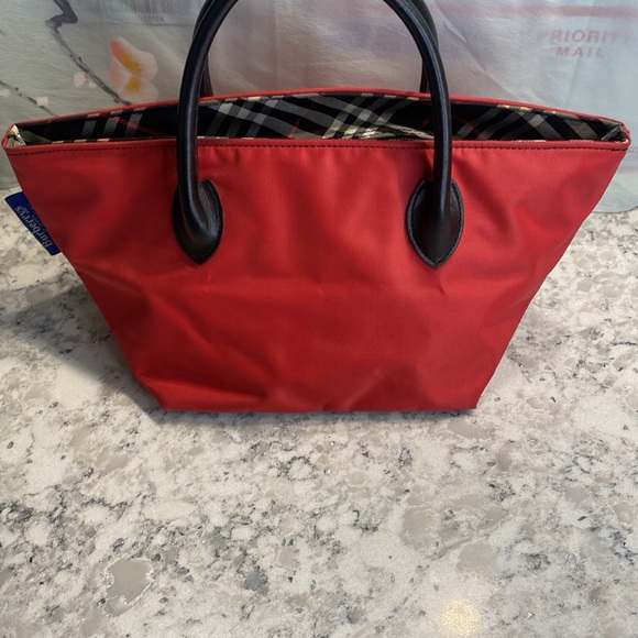Burberry Blue Label Mini Red Tote w/ Nova Check Print EUC - Picture 2 of 11